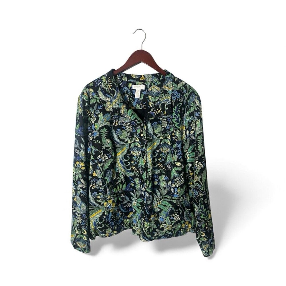 Charter Club Paisley Blazer Womens 2X Botanical Garden Floral Teal Blue Causal